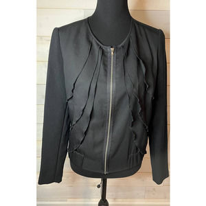 Women's Gap Black Ruffled Jacket Ruching Bottom Sz M Zip Front Top